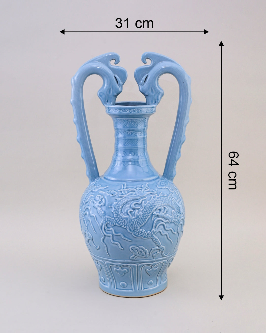 Celestial Blue Celadon Dragon Handle Vase