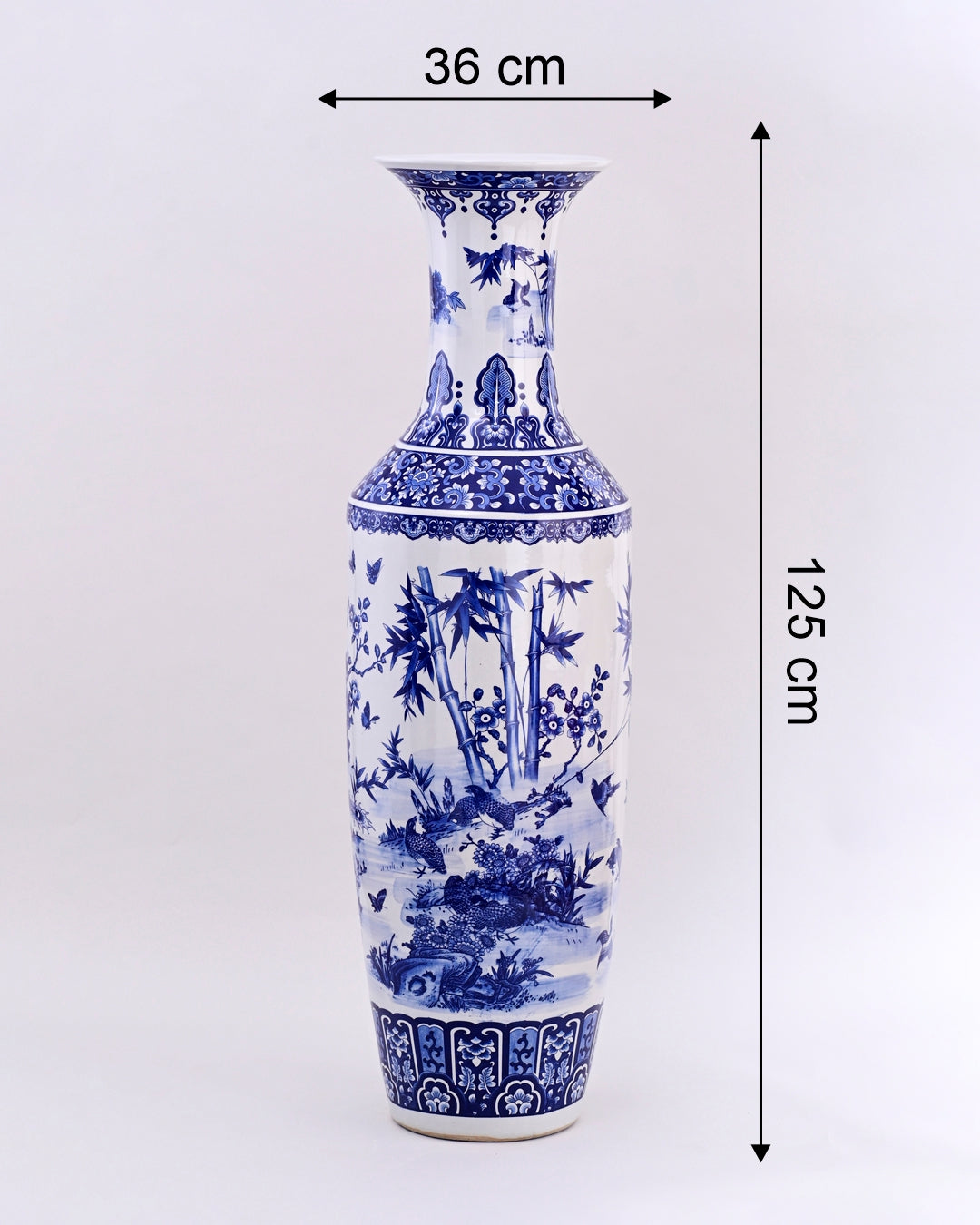 Tranquil Bamboo & Blossom Blue Tall Floor Vase - 125 cm