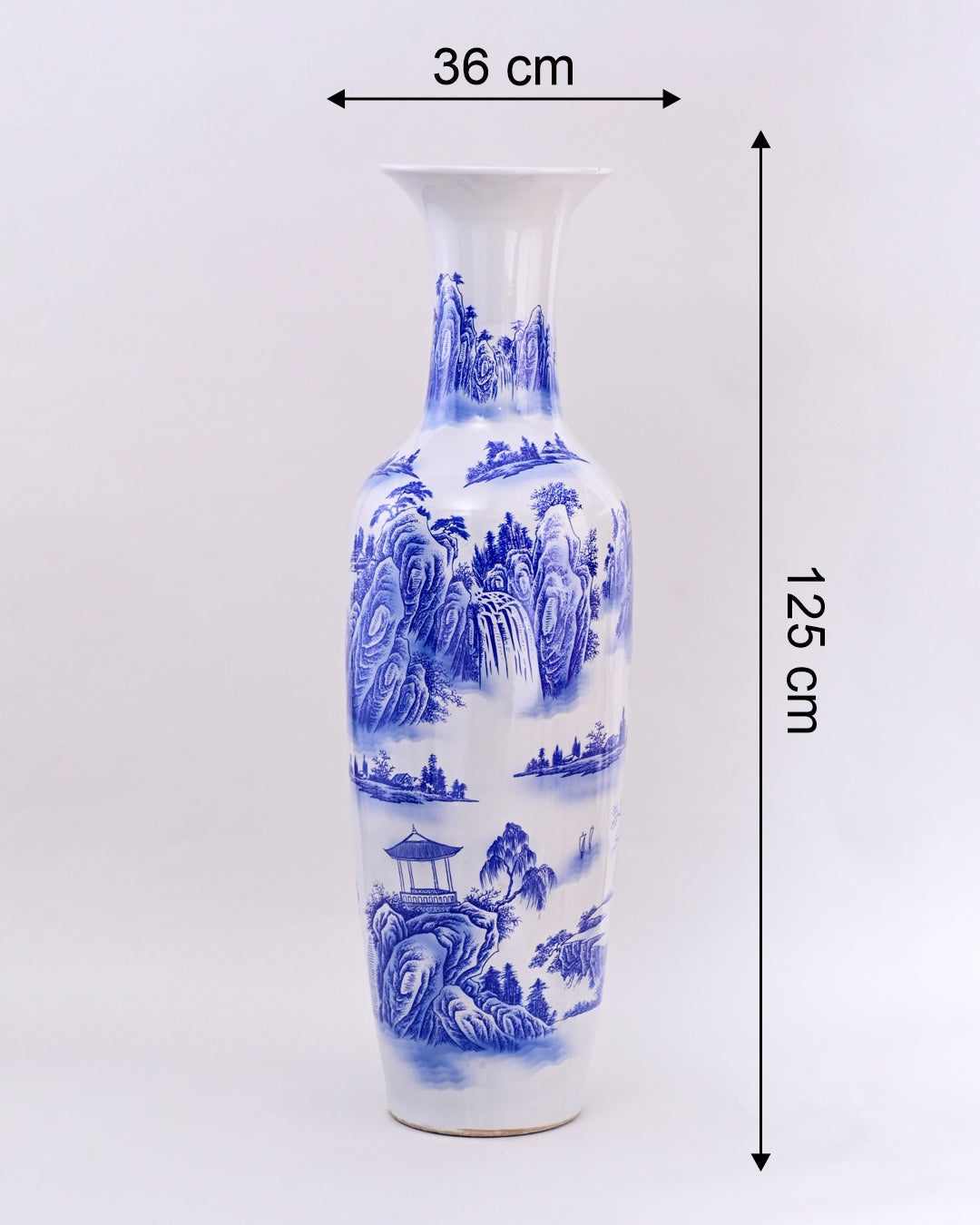 Serene Pavilion Blue & White Tall Floor Vase - 125 cm