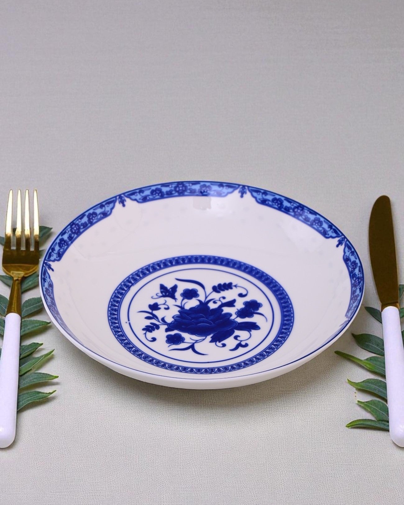 Blue & White Dynasty Ceramic Pasta Plate