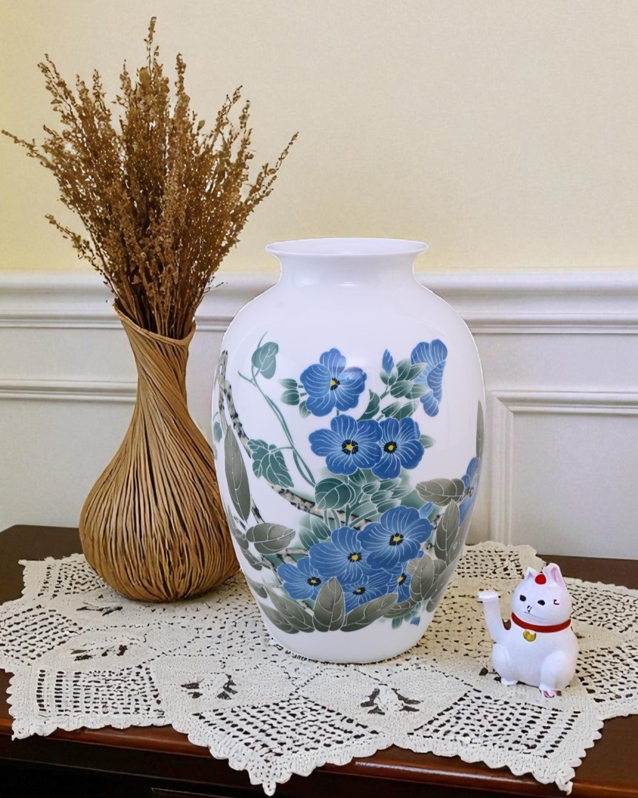 Fencai Blue Blossom Bone China Vase