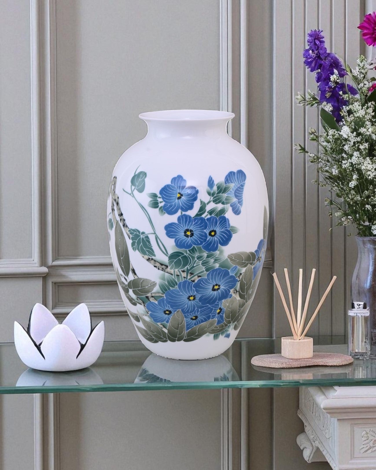 Fencai Blue Blossom Bone China Vase