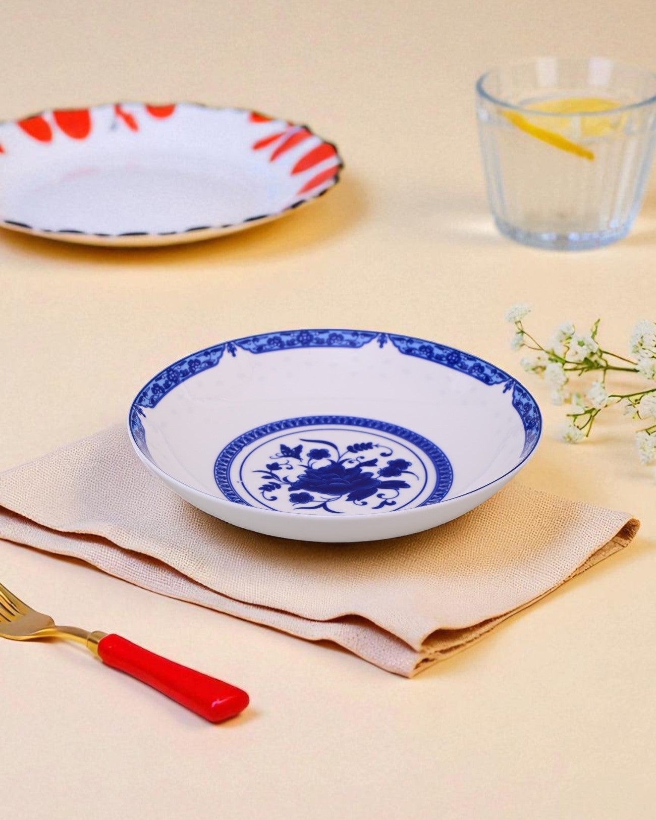 Blue & White Dynasty Ceramic Pasta Plate