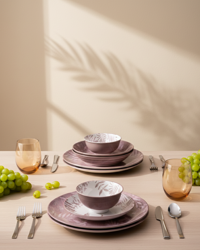 Pink Fern Serenity Dinner Set - Set of 16