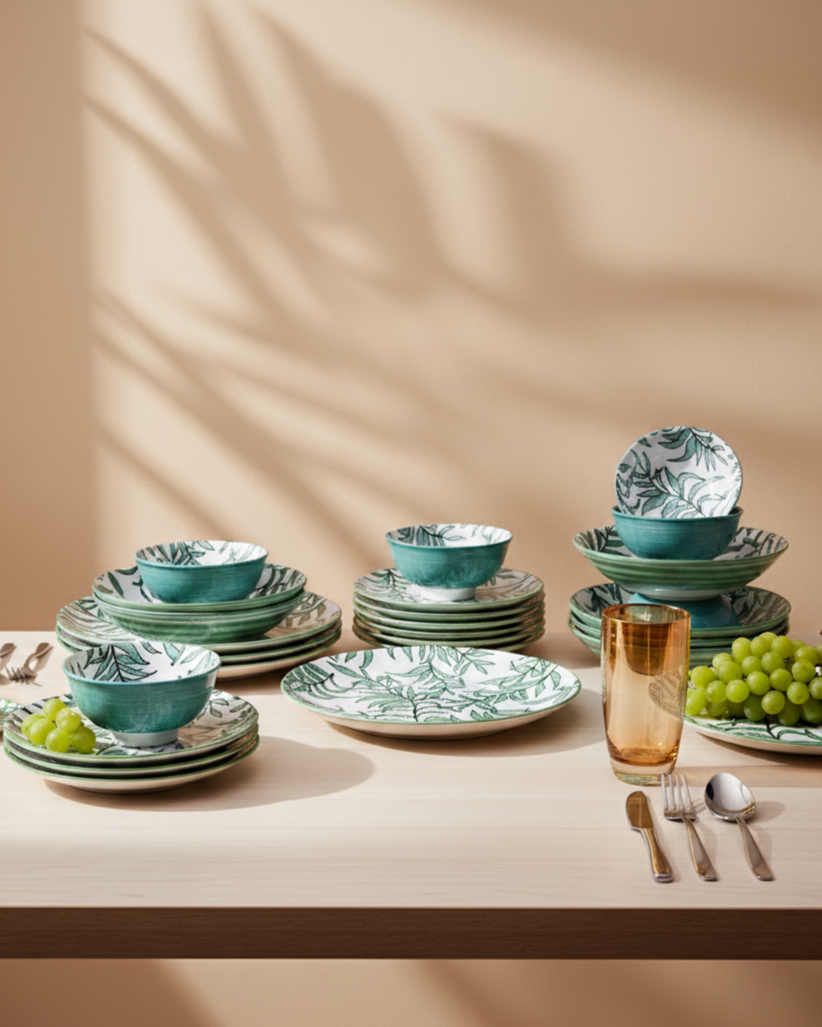 Verdant Leaf Harmony Dinner Set - Set of 16