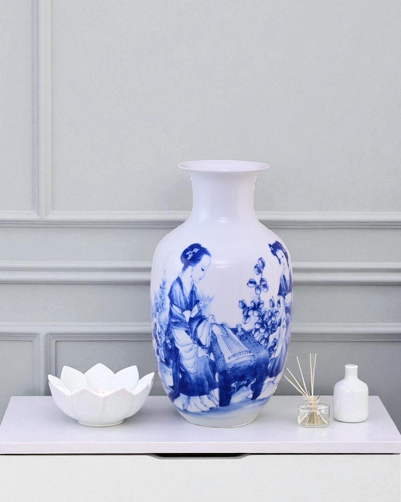 Imperial Blue & White Handcrafted Bone China Vase