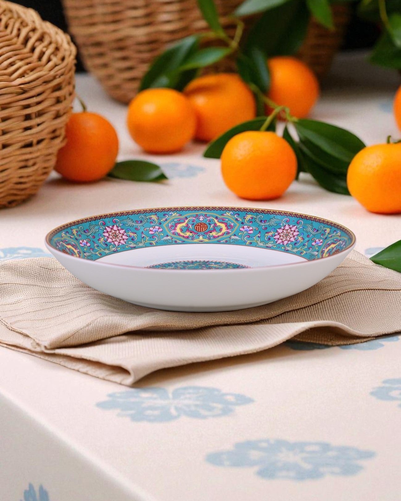 Vintage Floral Charm Pasta Plate - Blue