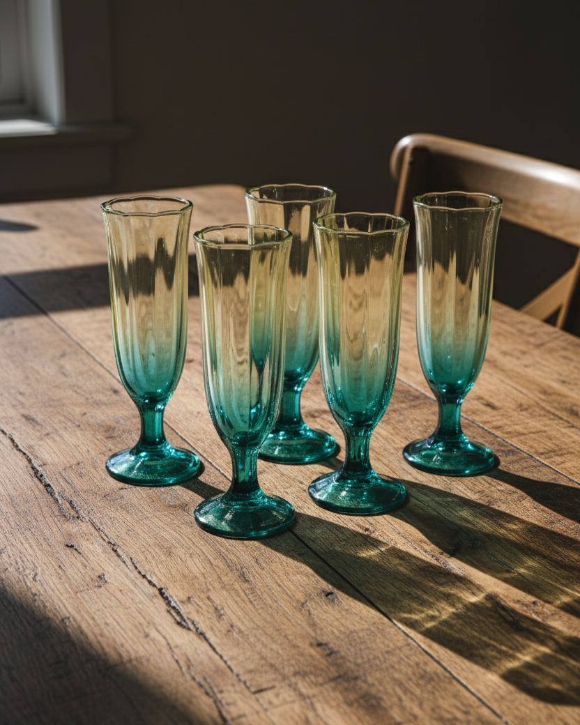 Green Ombré Tulip Champagne Flute - Set of 6