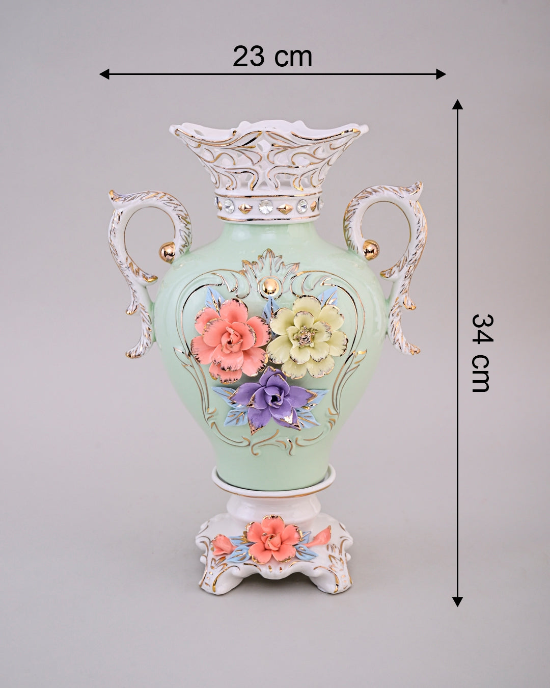 Vintage Floral Porcelain Vase with Handles - Sky Blue