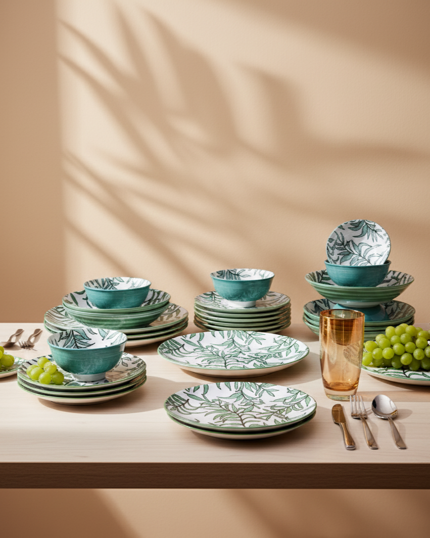Verdant Leaf Harmony Dinner Set - Set of 16