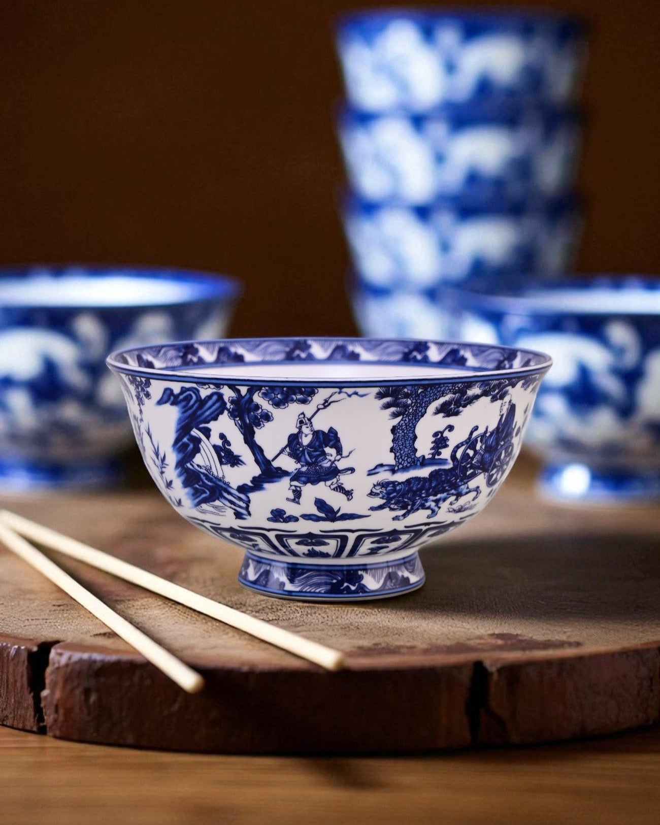 Blue & White Footed Ceramic Katori - Set Of 6