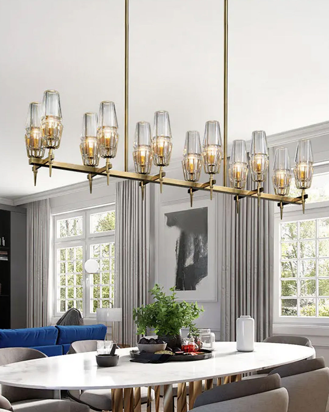 Regal Aura Rectangular Chandelier - 10 Bulbs