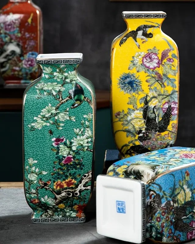Blossom Cloisonn Enamel Vase - Green