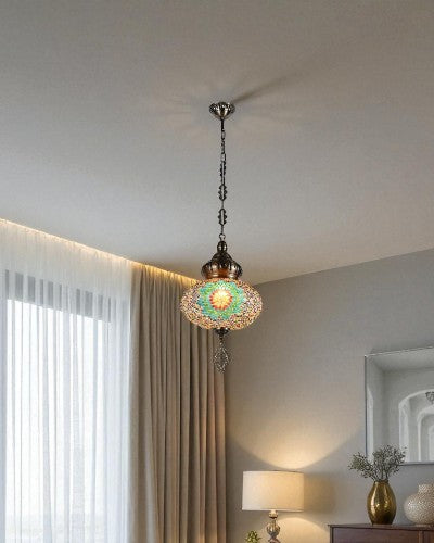 Mosaic Glow Turkish Pendant Light - Green