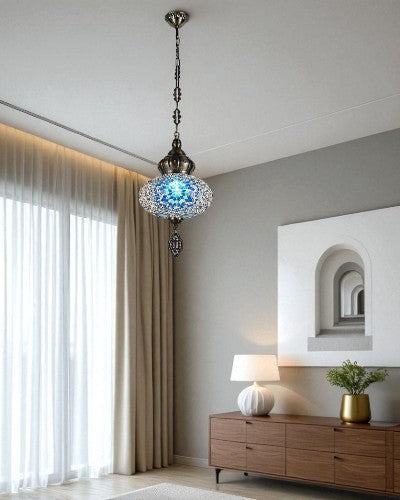 Mosaic Glow Turkish Pendant Light - Blue