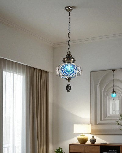 Mosaic Glow Turkish Pendant Light - Blue