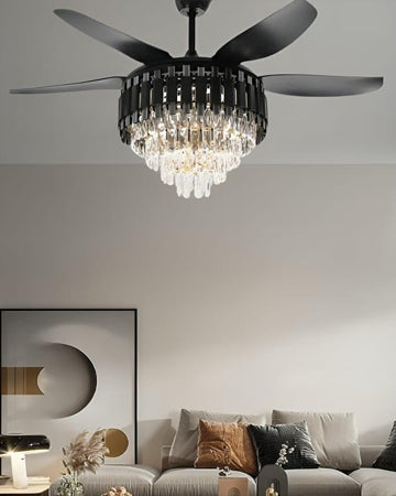 Crystal Retractable Ceiling Fan + Chandelier Light (with Remote Control)