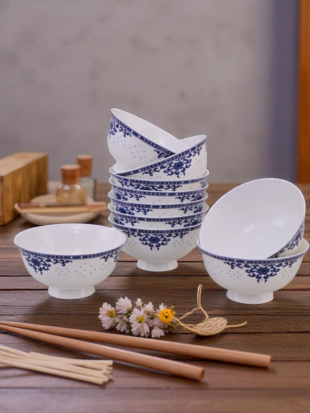 Royal Indigo Charm Ceramic Katori - Set Of 6