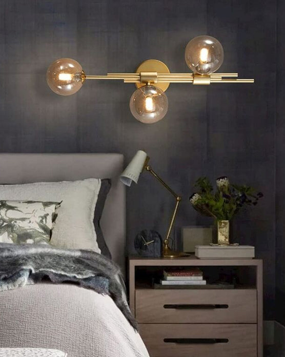 3 Head Glass Ball Wall Light - Amber