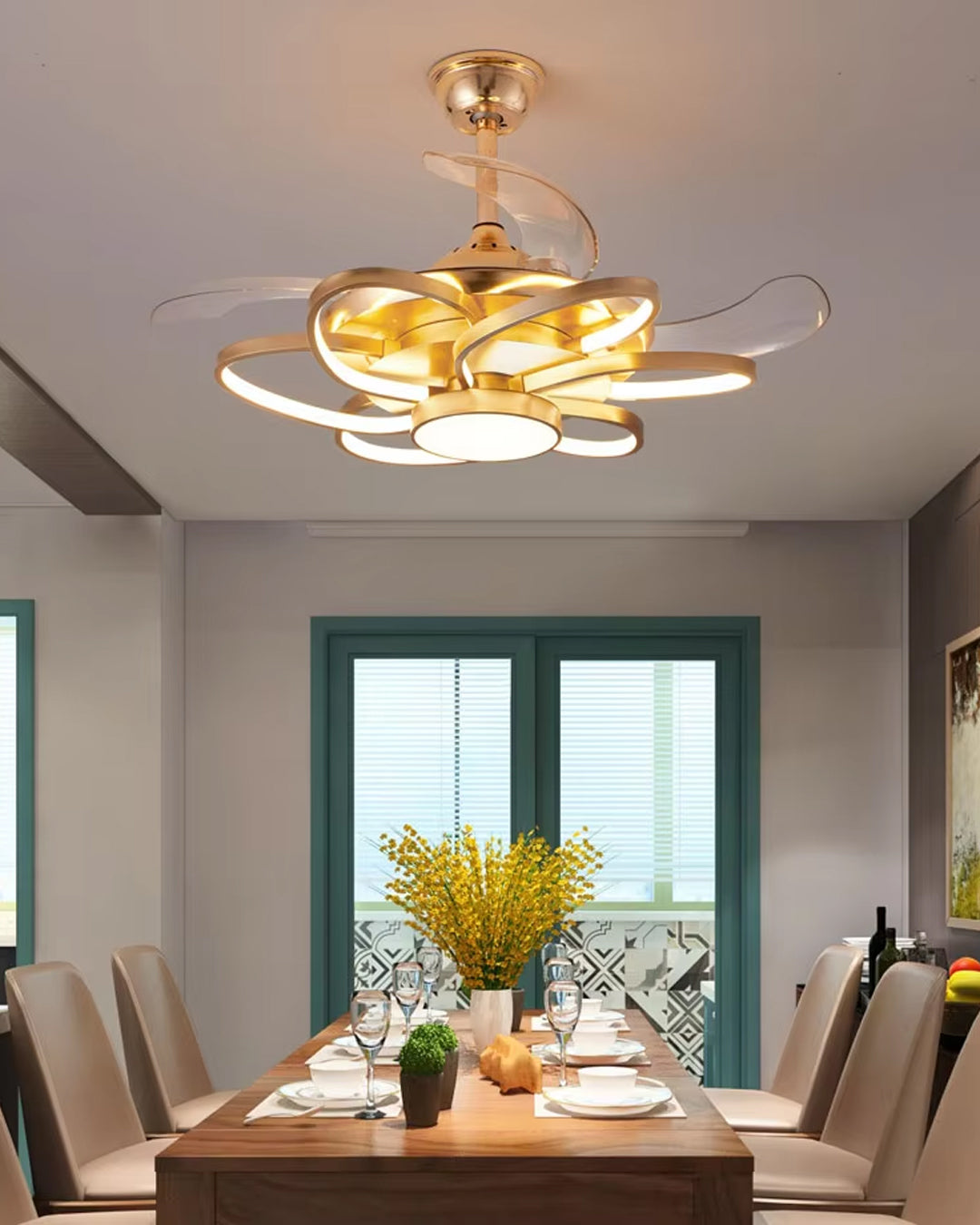 Floraglow Retractable Ceiling Fan + Chandelier Light (with Remote Control)