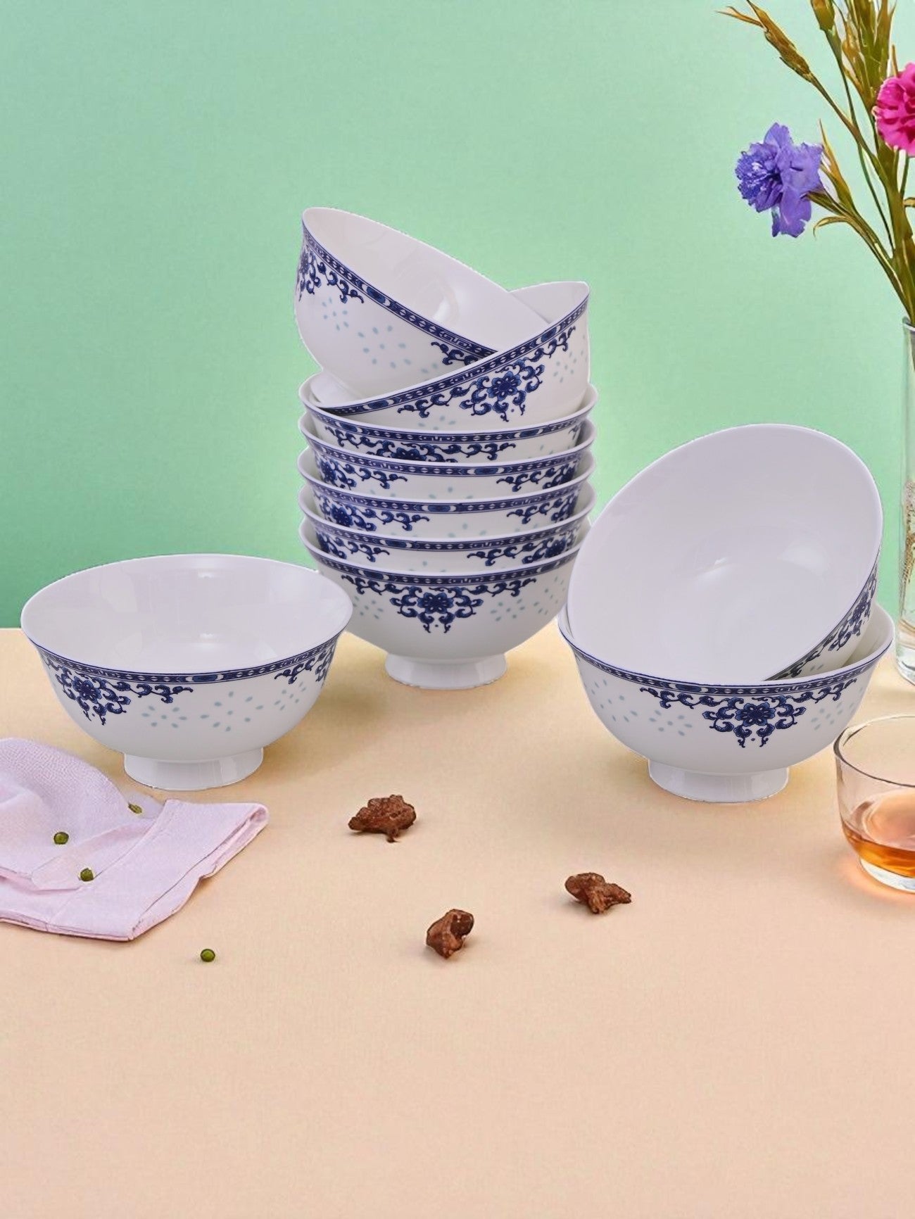 Royal Indigo Charm Ceramic Katori - Set Of 6