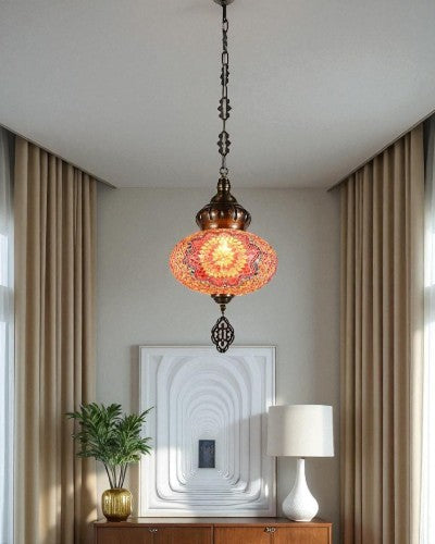 Mosaic Glow Turkish Pendant Light - Orange