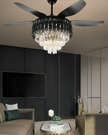 Crystal Retractable Ceiling Fan + Chandelier Light (with Remote Control)