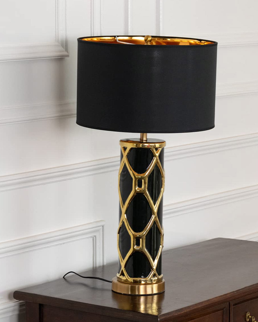 'Trellis' Ceramic Table Lamp - Black - The Decor Kart