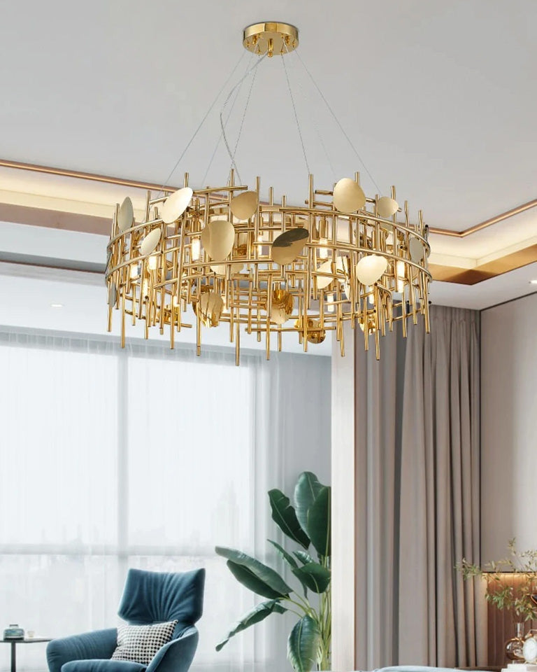 Gold Geometrical Lines Ceiling 6-Light Chandelier - The Decor Kart