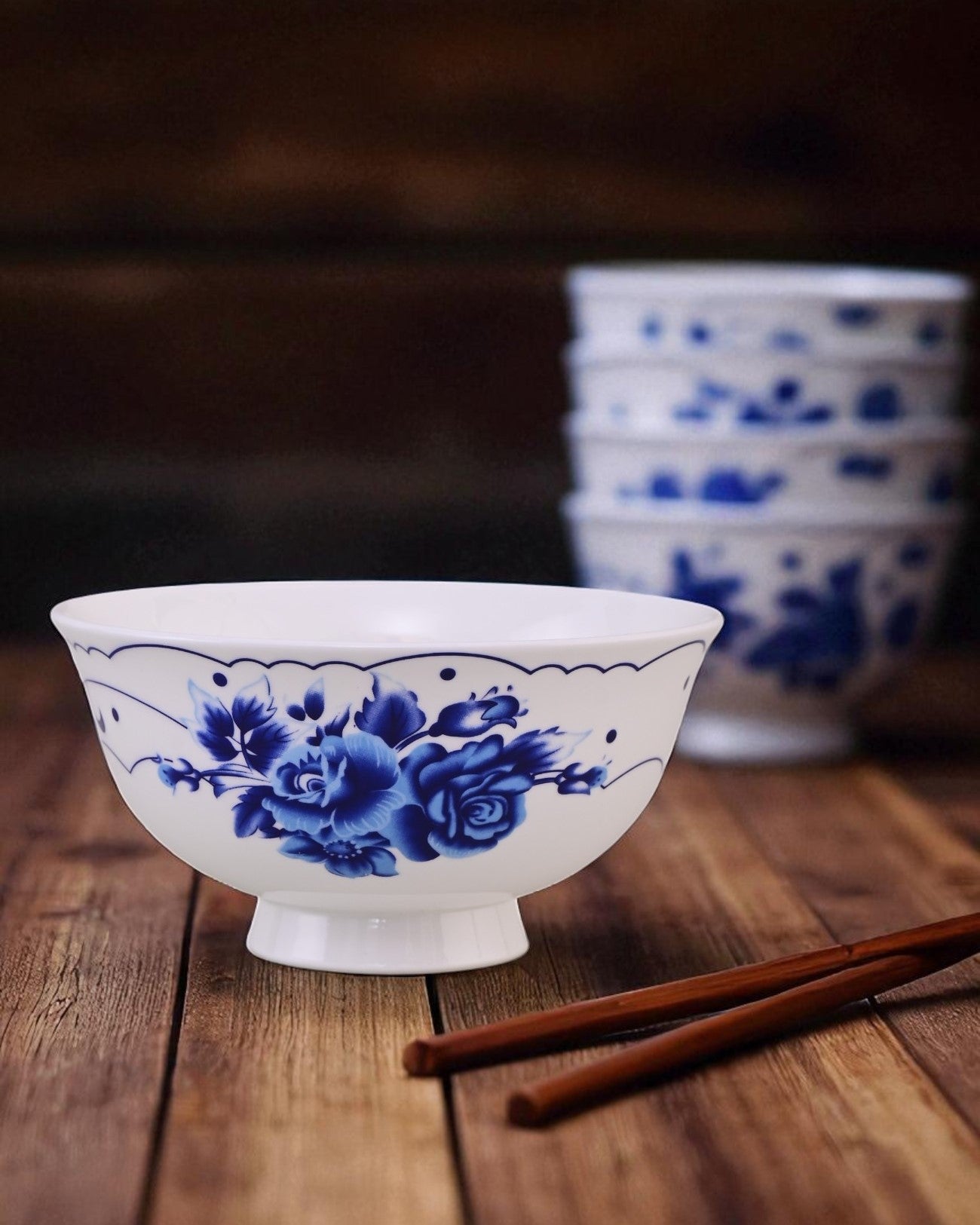 Royal Blue Blossom Ceramic Katori - Set Of 6