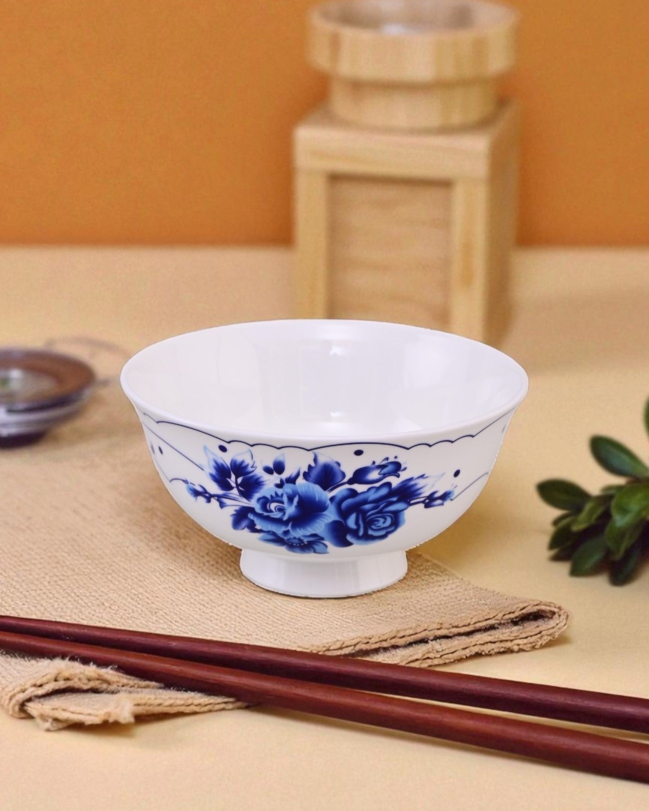 Royal Blue Blossom Ceramic Katori - Set Of 6