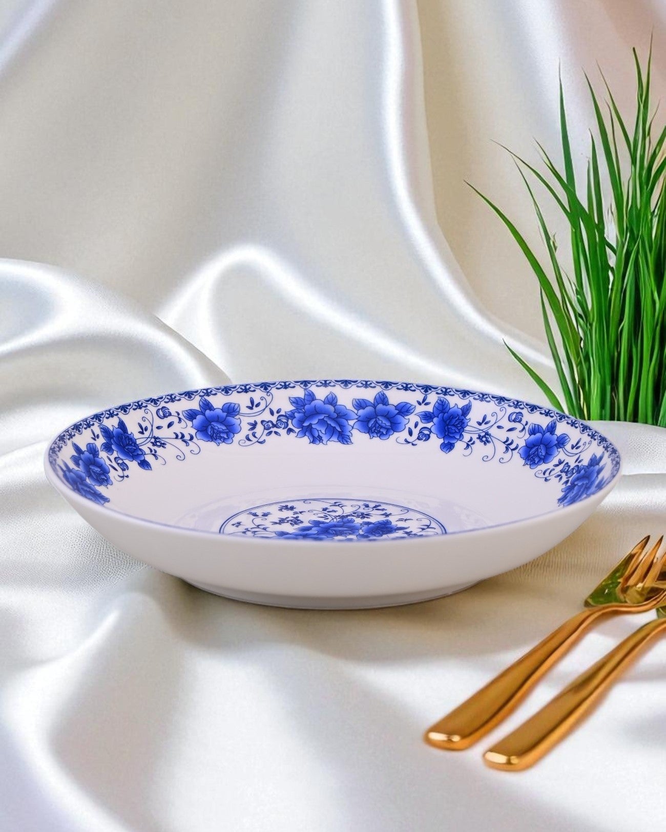 Blue Eden Floral Rim Pasta Bowl