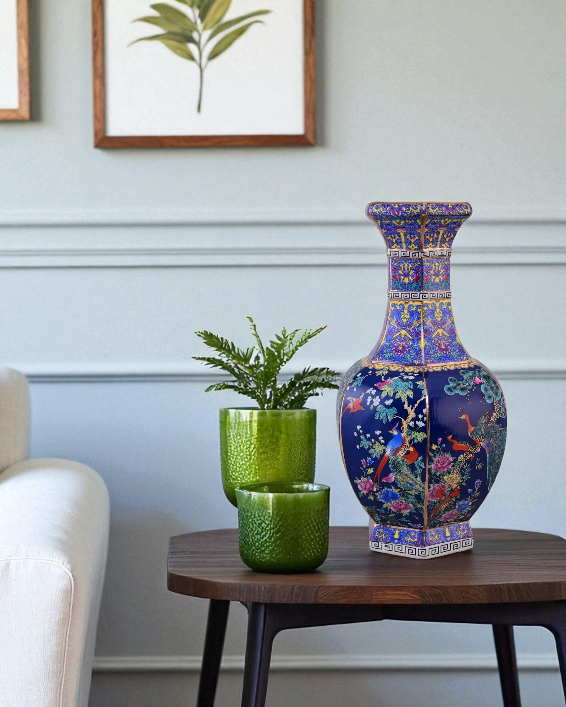 Midnight Bird Motifs Cloisonné Vase - Blue