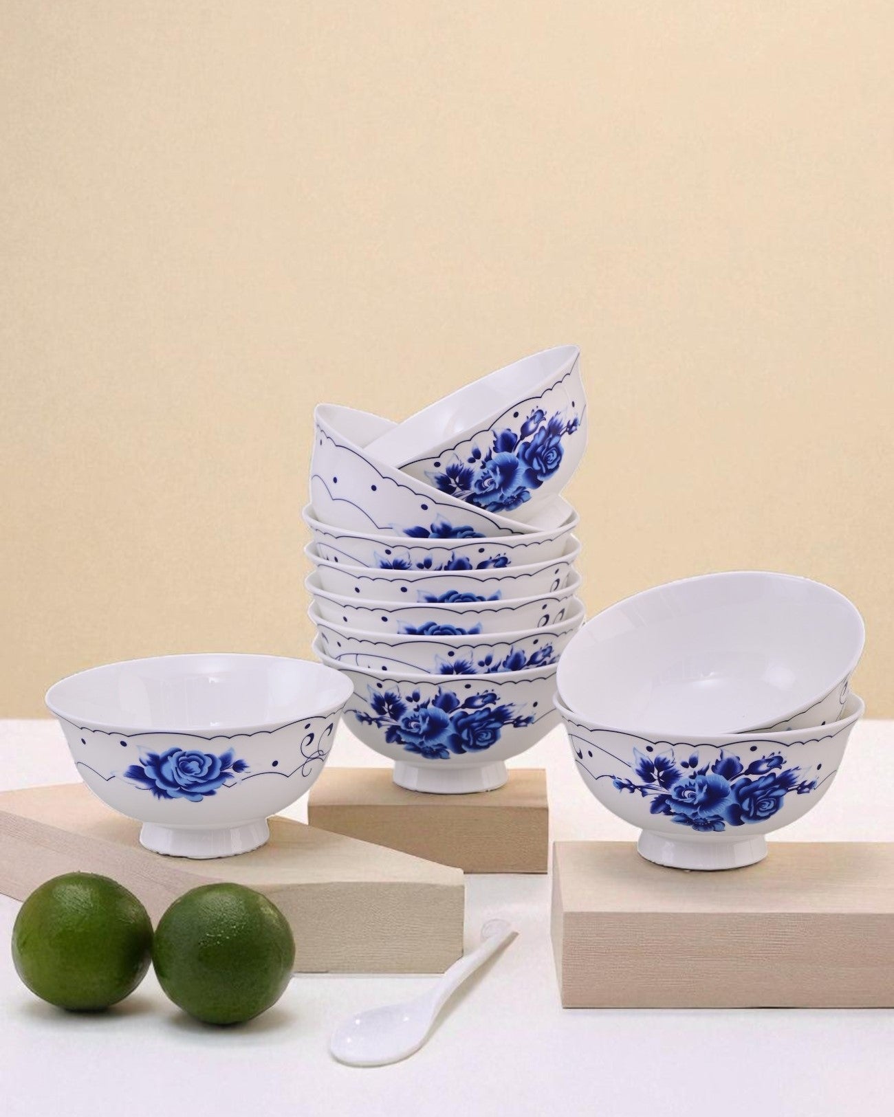 Royal Blue Blossom Ceramic Katori - Set Of 6