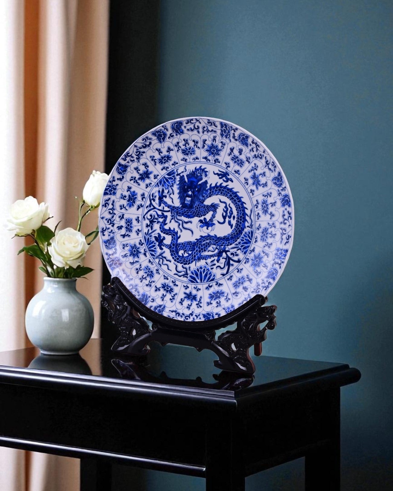Imperial Blue Dragon Decorative Plate - 10"