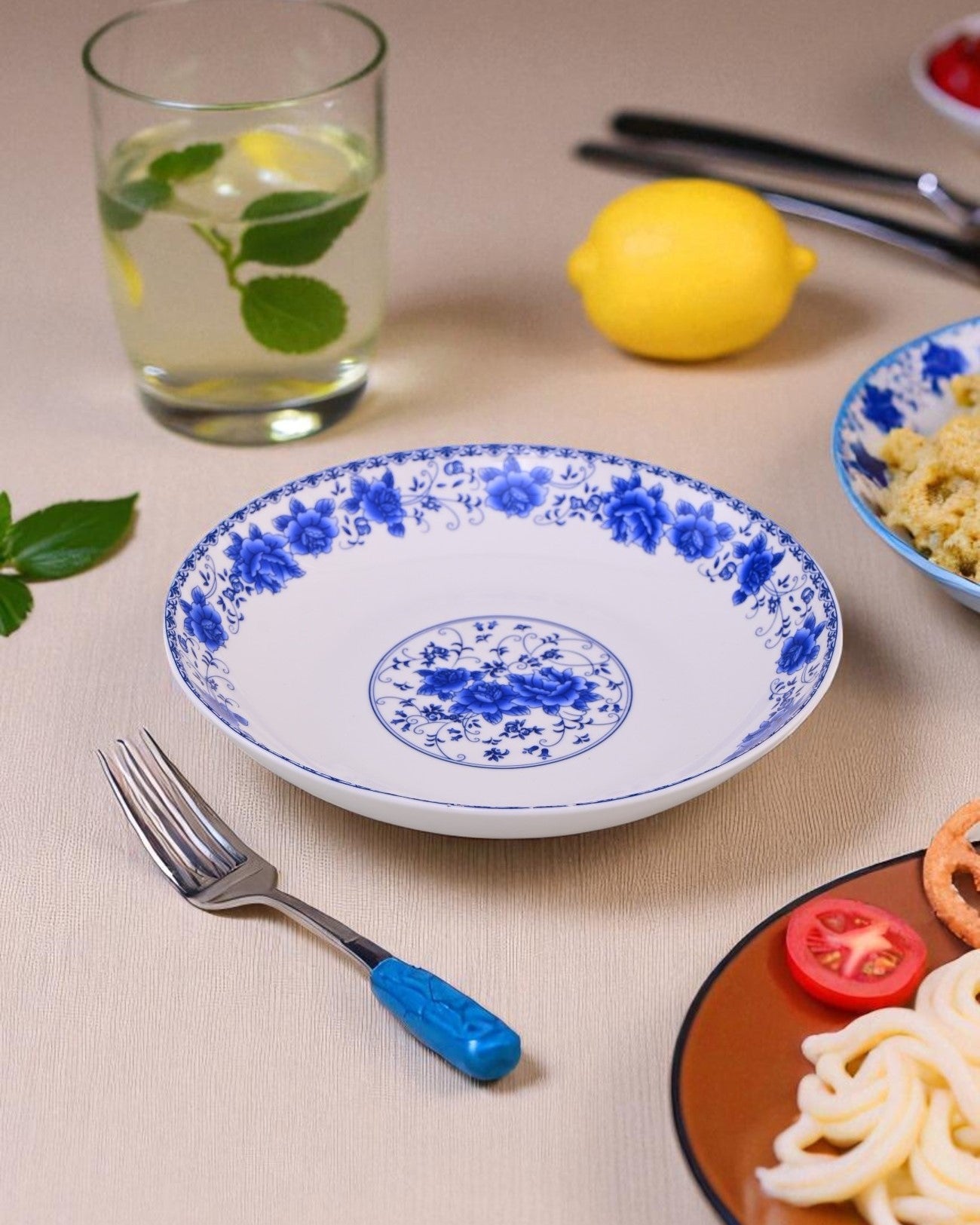 Blue Eden Floral Rim Pasta Bowl