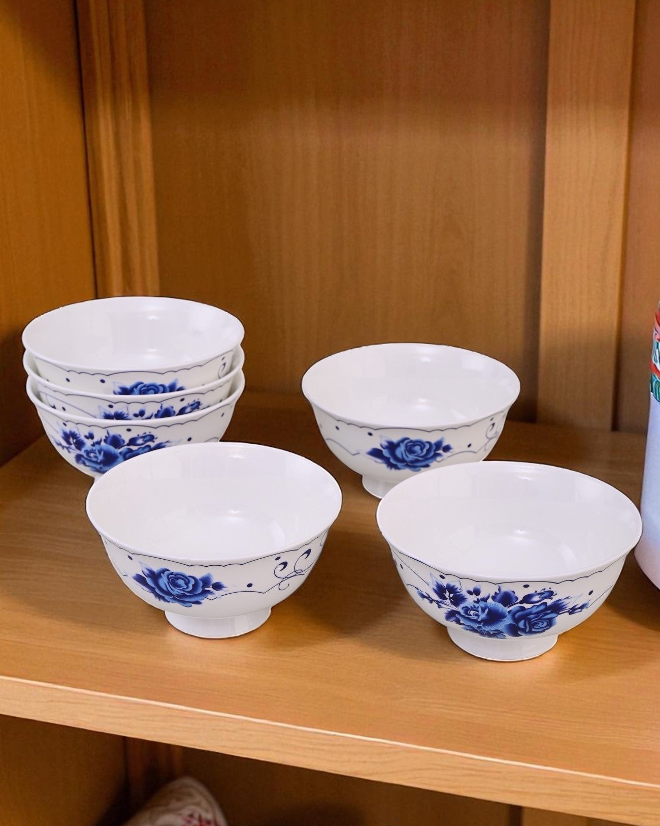 Royal Blue Blossom Ceramic Katori - Set Of 6
