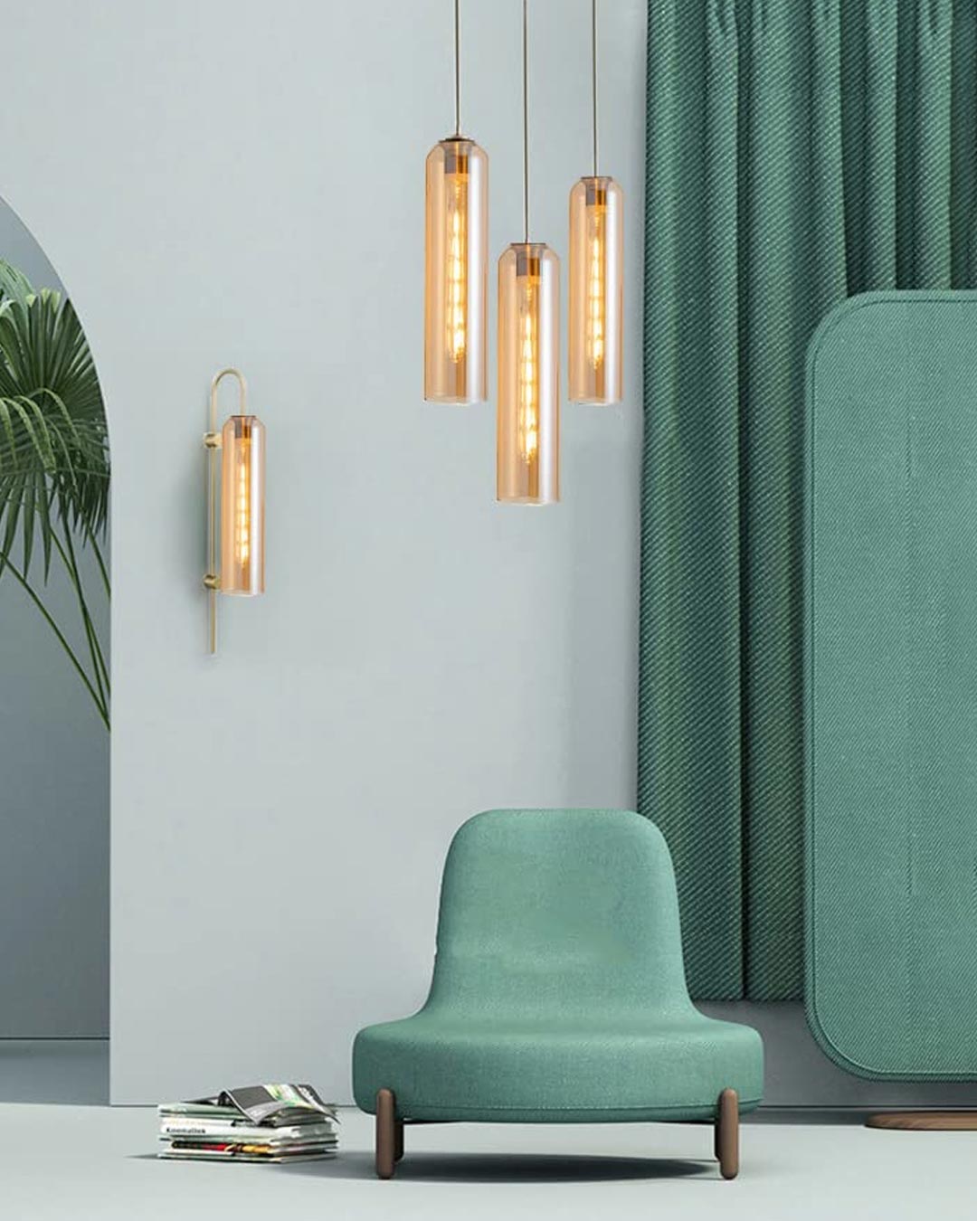 Cylinder Glass Pendant Light - Amber