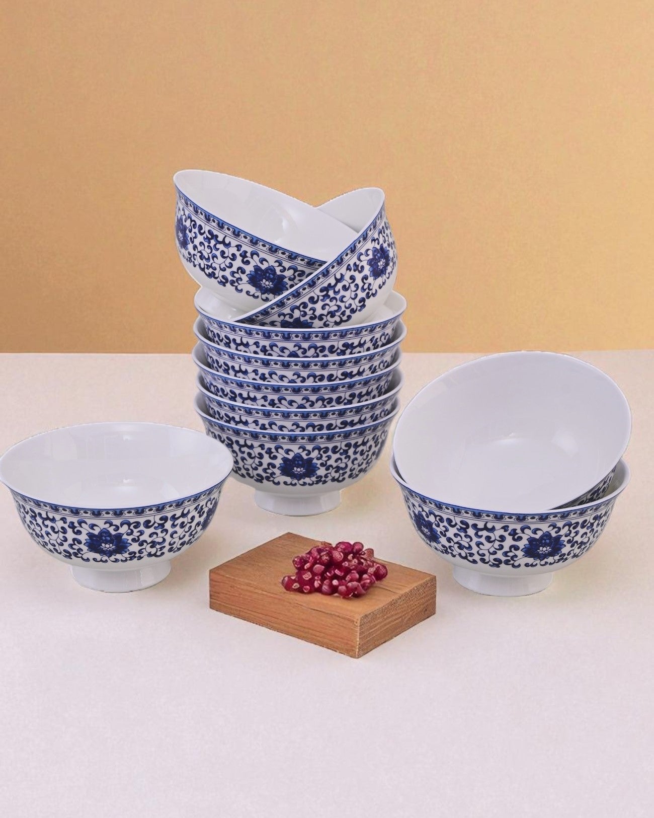 Blue Baroque Ceramic Katori - Set Of 6