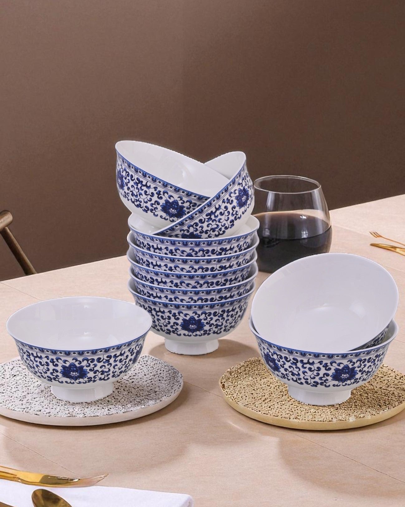 Blue Baroque Ceramic Katori - Set Of 6