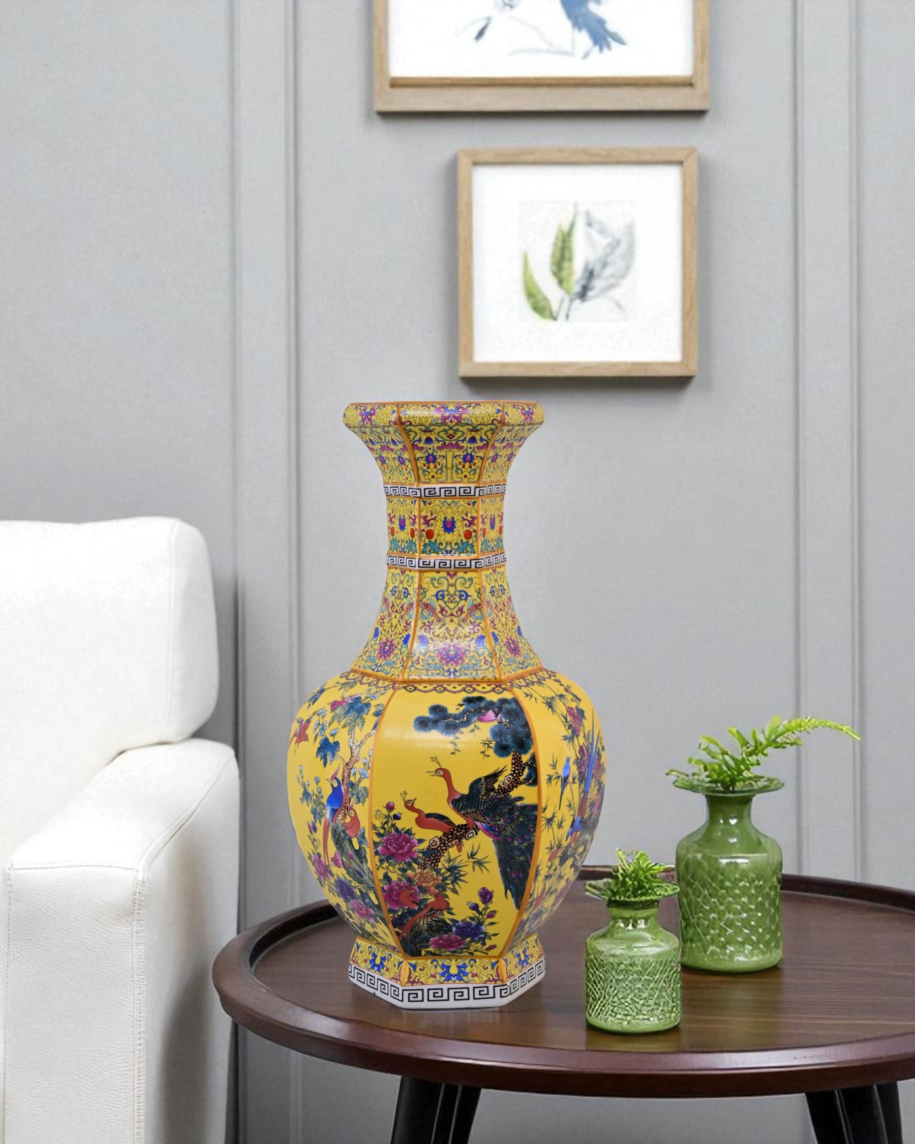 Midnight Bird Motifs Cloisonné Vase - Yellow