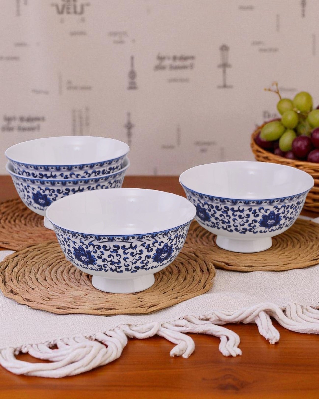 Blue Baroque Ceramic Katori - Set Of 6