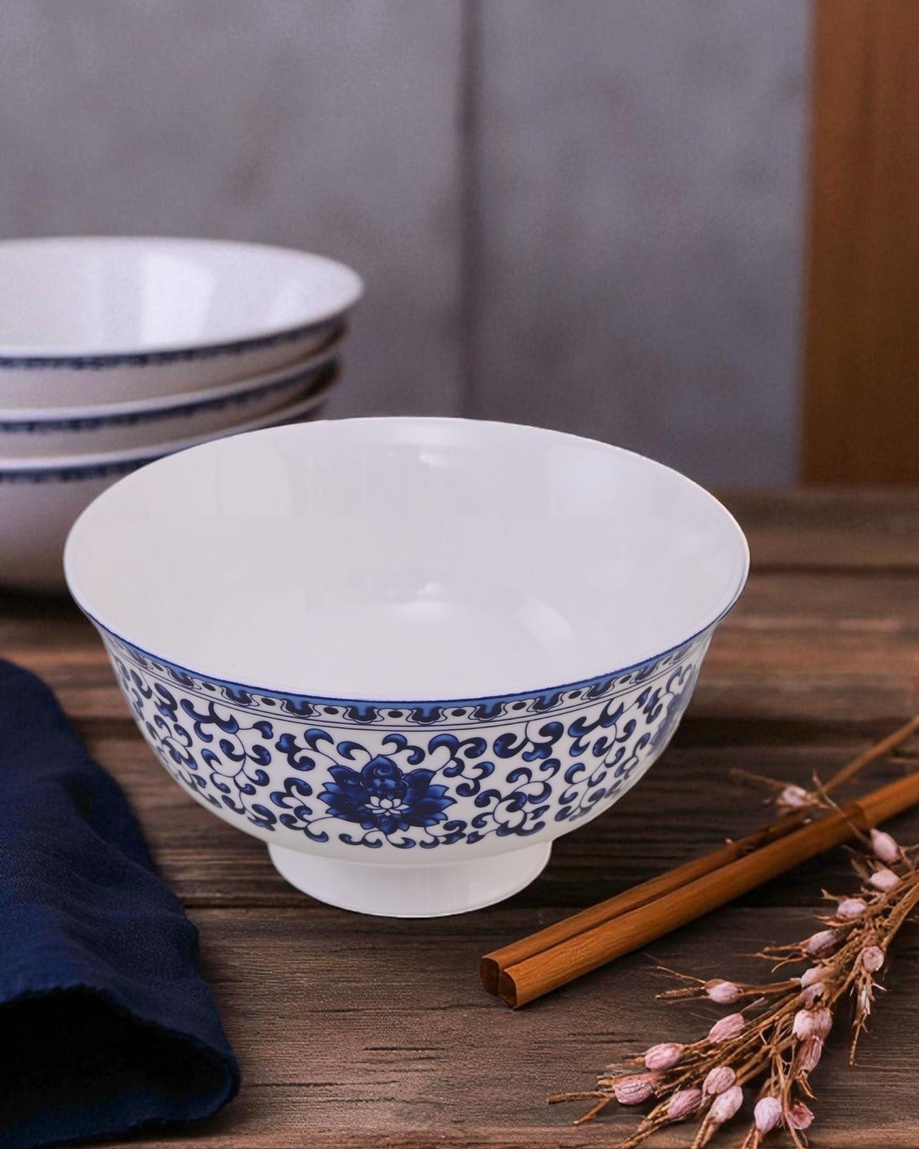 Blue Baroque Ceramic Katori - Set Of 6
