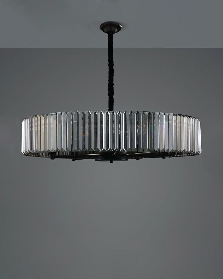 Modern Ribbed Crystal Drum Chandelier