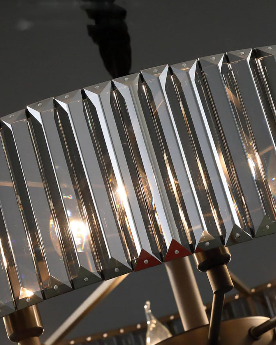 Modern Ribbed Crystal Drum Chandelier