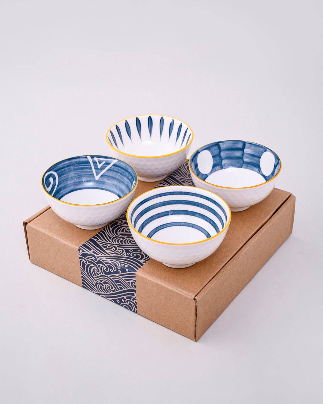 Sapphire Lines Ceramic Katori - Set Of 4