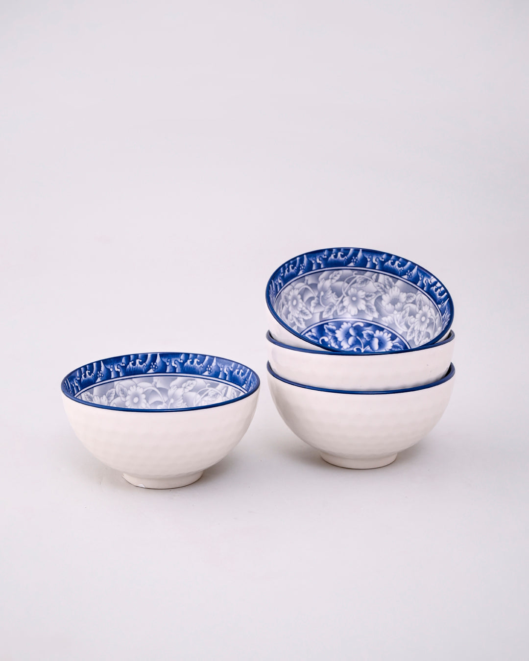 Indigo Bloom Ceramic Katori - Set Of 4