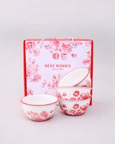 Red Floral Ceramic Katori - Set Of 4