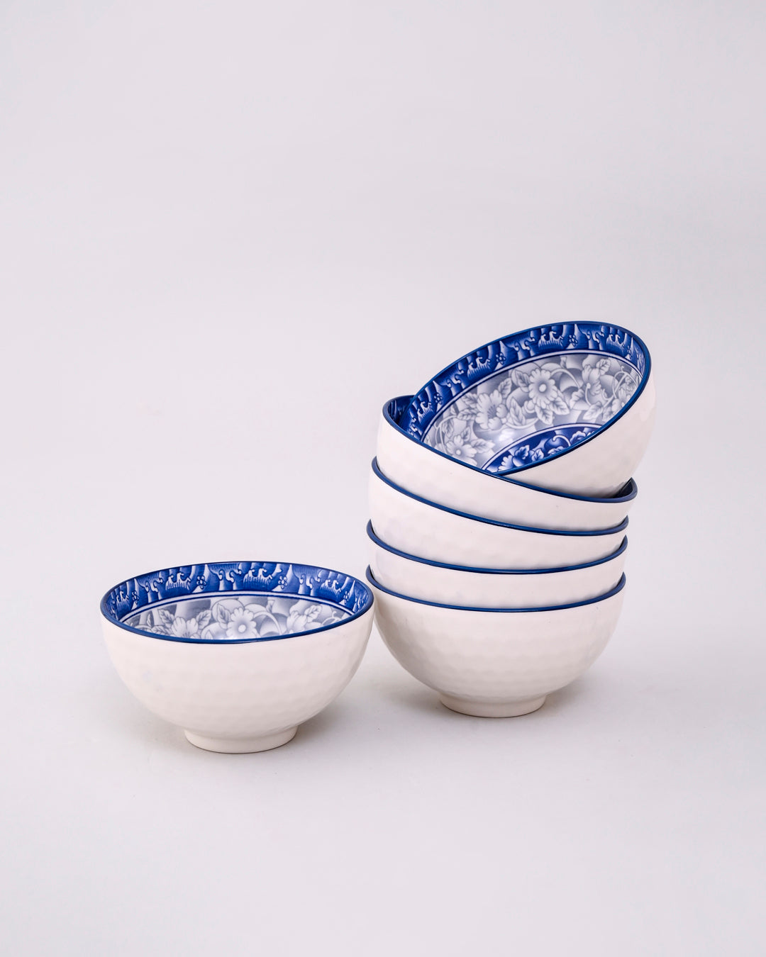 Indigo Bloom Ceramic Katori - Set Of 6