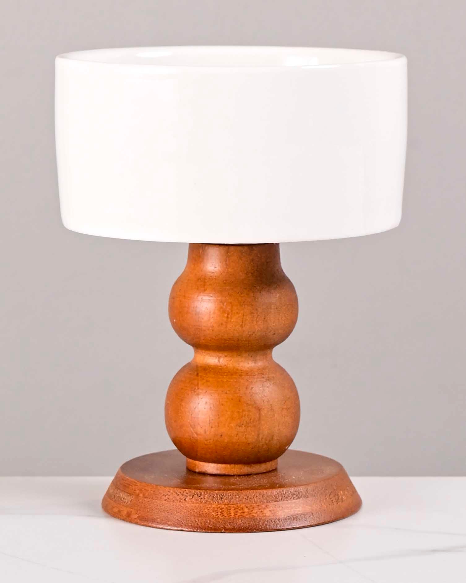 All White Ice Cream Bowl with Wooden Base - Small